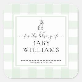 Groene Gingham Konijn Voor De Bibliotheek Van Ex-L Vierkante Sticker