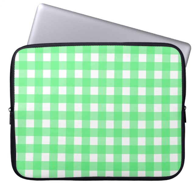 Groene gingham laptop sleeve (Voorkant)