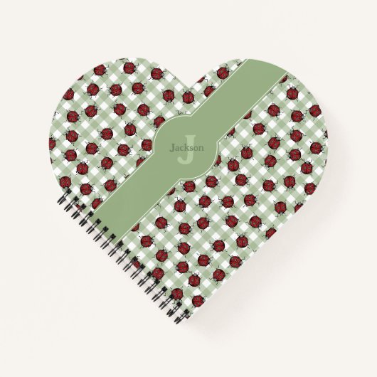 Groene Gingham Lieveheersbeestje Hart Notitieboek  (Voorkant)