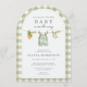 Groene Gingham Lokale Baby Shower QR Code Kaart (Voorkant)