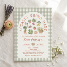 Groene Gingham Lokale Groei Baby Shower Uitnodigin