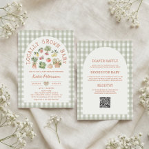 Groene Gingham Lokale Groei Baby Shower Uitnodigin