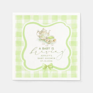 Groene Gingham Matcha Thee Feestje Baby Shower Servet