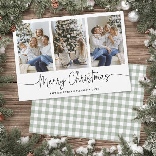 Groene Gingham Minimalistische Foto Kerstmis Feestdagenkaart