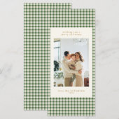 Groene Gingham Moderne Prettig Kerstmis Lange Kaar (Voorkant / Achterkant)