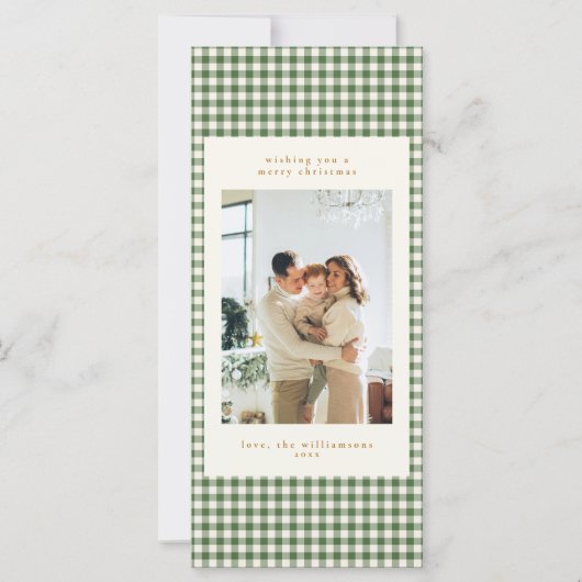 Groene Gingham Moderne Prettig Kerstmis Lange Kaar (Voorkant)