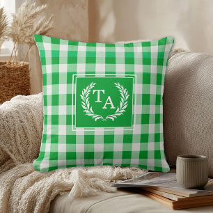 Groene Gingham Monogram Crest Kussen