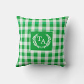 Groene Gingham Monogram Wapenschild Kussen (Achterkant)