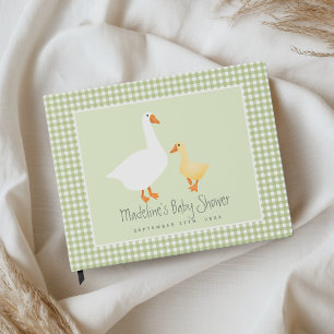 Groene Gingham Neutrale Dwaze Gans Cute Baby Showe Gastenboek