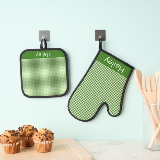 Groene Gingham Ovenwant & Pannenlap Set (Insitu(Ophanging))