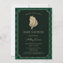 Groene Gingham Paardenthema Baby Shower Kaart