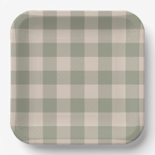 Groene Gingham Papieren Borden - 23cm Salty Bark Bordje