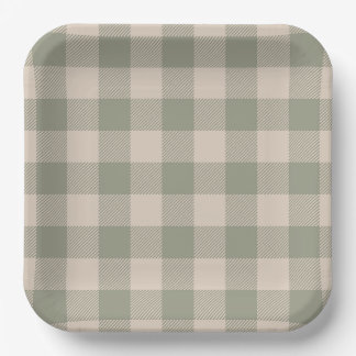 Groene Gingham Papieren Borden - 23cm | Salty Bark Bordje