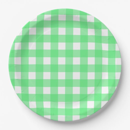 Groene gingham papieren bordje (Voorkant)