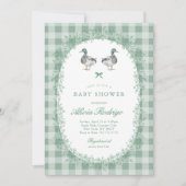 Groene Gingham Peking-eend Baby Shower Uitnodiging (Voorkant)