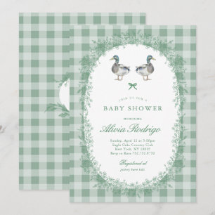 Groene Gingham Peking-eend Baby Shower Uitnodiging