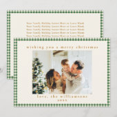 Groene Gingham Plaid Aangepaste Foto Brief Kerstmi Feestdagenkaart (Voorkant / Achterkant)