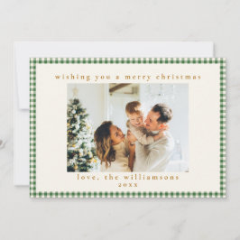 Groene Gingham Plaid Aangepaste Foto Brief Kerstmi Feestdagenkaart