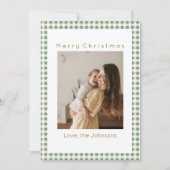 Groene Gingham Plaid Aangepaste Foto Kerstmis Feestdagenkaart (Voorkant)