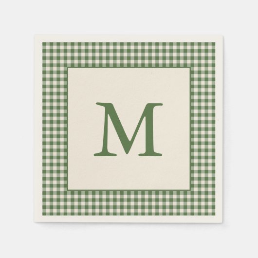 Groene Gingham Plaid Aangepaste Monogram Eerste Le Servet (Voorkant)