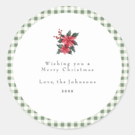 Groene Gingham Plaid Custom Kerstmis Ronde Sticker