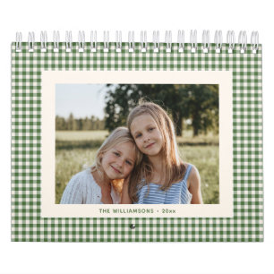 Groene Gingham Plaid Douane Foto Familie Vakantie Kalender