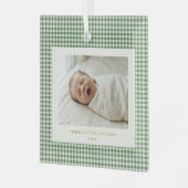 Groene Gingham Plaid Douwe Eerste Kerstmis Glas Ornament (Voorkant links)