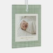 Groene Gingham Plaid Douwe Eerste Kerstmis Glas Ornament (Voorkant Rechts)
