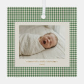 Groene Gingham Plaid Douwe Eerste Kerstmis Glas Ornament (Achterkant)