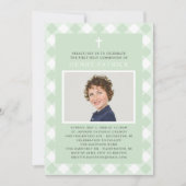 Groene Gingham Plaid Eerste Communie voor Jongen F Kaart (Voorkant)