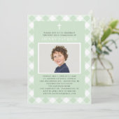 Groene Gingham Plaid Eerste Communie voor Jongen F Kaart (Staand voorkant)