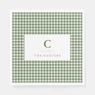 Groene Gingham Plaid Familienaam Monogram Eerste L Servet