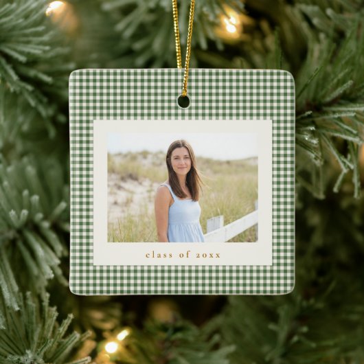 Groene Gingham Plaid Foto Afstudeercadeau Kerst Keramisch Ornament (Boom)