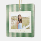 Groene Gingham Plaid Foto Afstudeercadeau Kerst Keramisch Ornament (Links)