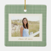 Groene Gingham Plaid Foto Afstudeercadeau Kerst Keramisch Ornament (Achterkant)