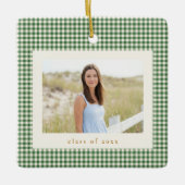 Groene Gingham Plaid Foto Afstudeercadeau Kerst Keramisch Ornament (Voorkant)
