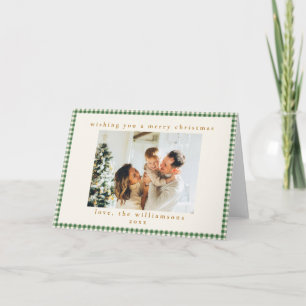 Groene Gingham Plaid Foto Kerst Blank Gevouwen Kaart