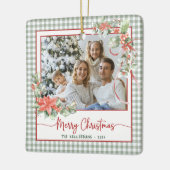 Groene Gingham Plaid Foto Prettig Kerstfeest Keramisch Ornament (Links)