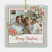 Groene Gingham Plaid Foto Prettig Kerstfeest Keramisch Ornament (Achterkant)