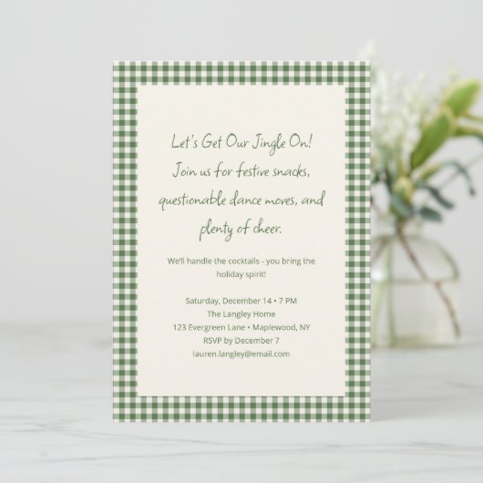 Groene Gingham Plaid Grappige Zakelijke Feestelijk Kaart (Staand voorkant)