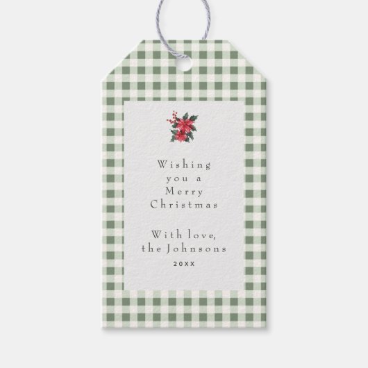 Groene Gingham Plaid Op Maat Kerstmis Cadeaulabel (Voorkant)