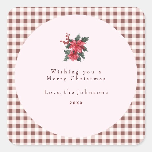 Groene Gingham Plaid Op Maat Kerstmis Vierkante Sticker (Voorkant)