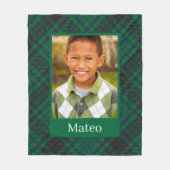 Groene Gingham Plaid Patroon Custom Photo Boy Fleece Deken (Voorkant)