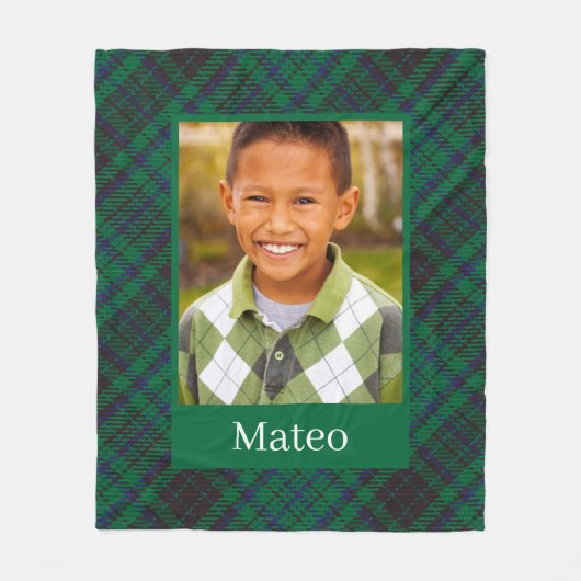 Groene Gingham Plaid Patroon Custom Photo Boy Fleece Deken (Voorkant)