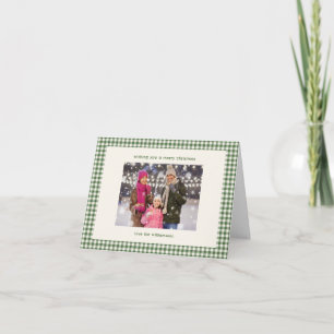 Groene Gingham Plaid Vouwde Foto Prettig Kerstfees Feestdagen Kaart