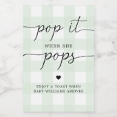 Groene Gingham Pop het als ze Pop op het flesetike Wijn Etiket (Enkel label)