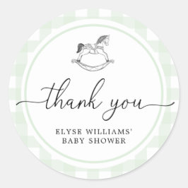 Groene Gingham Rocking Horse Shower Favor Sticker