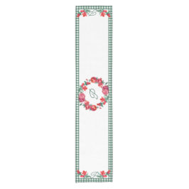 Groene Gingham & Rode Granaatappel Custom Monogram Korte Tafelloper