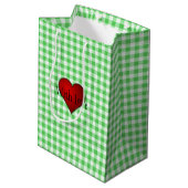 Groene Gingham Rood hart Met Liefde Medium Cadeauzakje (Achterkant Gekanteld)