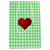 Groene Gingham Rood hart Met Liefde Medium Cadeauzakje (Voorkant)